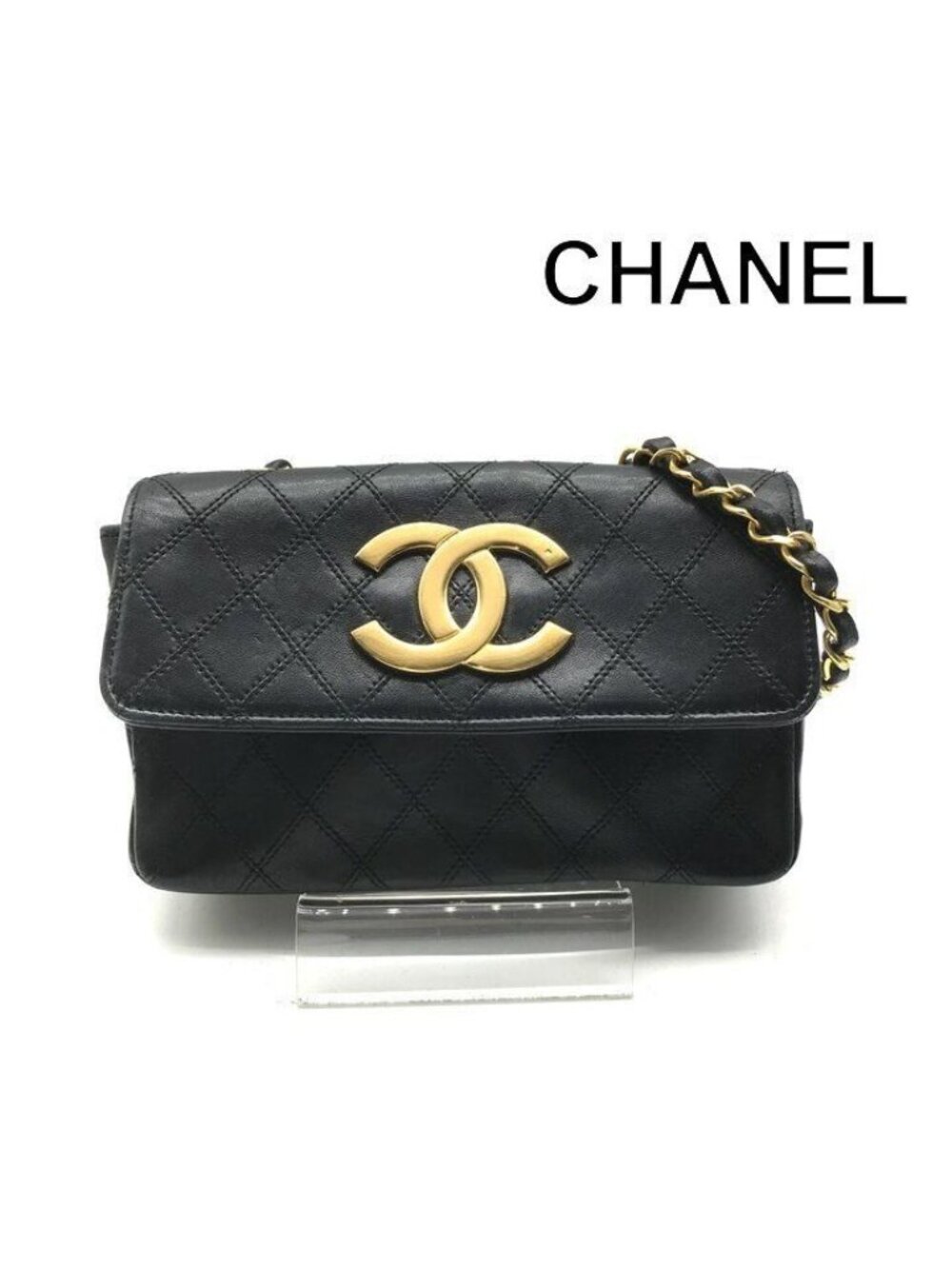 Chanel Big CC Logo Bicolor Lambskin Chain Shoulder Bag Black Purse